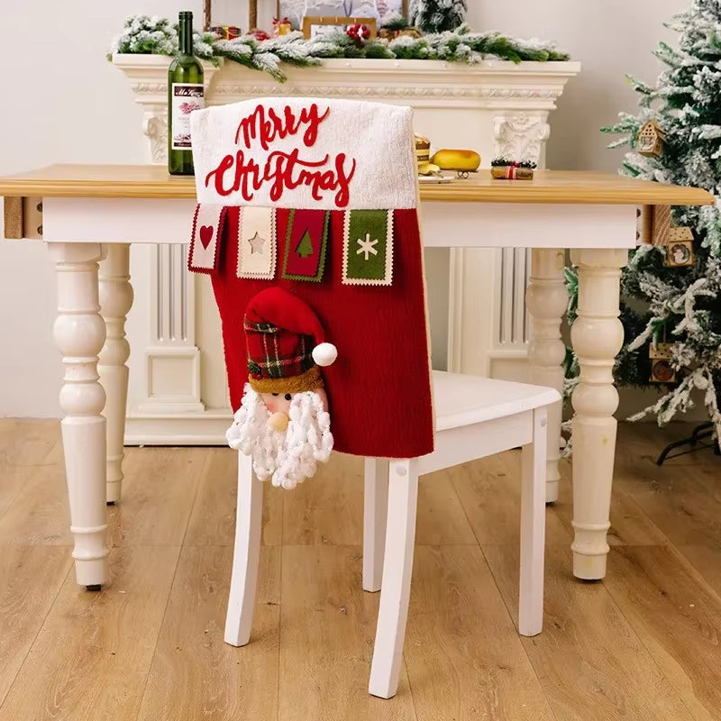 Festive 3D Santa Claus & Elk Reusable Christmas Chair Covers - Perfect Holiday Decor for Your Home!