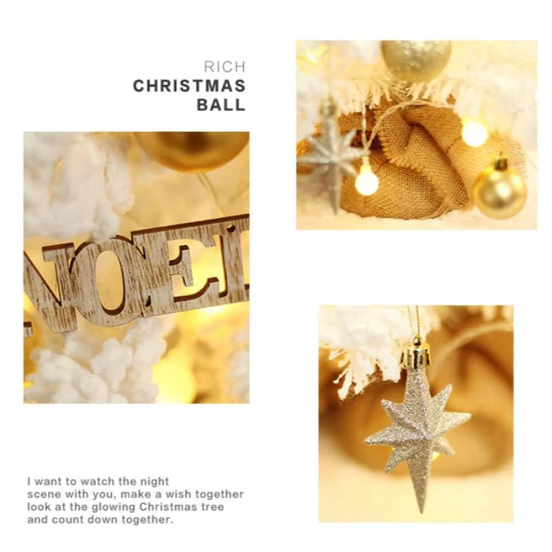 Stunning 50CM Snow-Covered LED Christmas Tree Set with Gold Ornaments - Perfect for Desktop or Window Display!