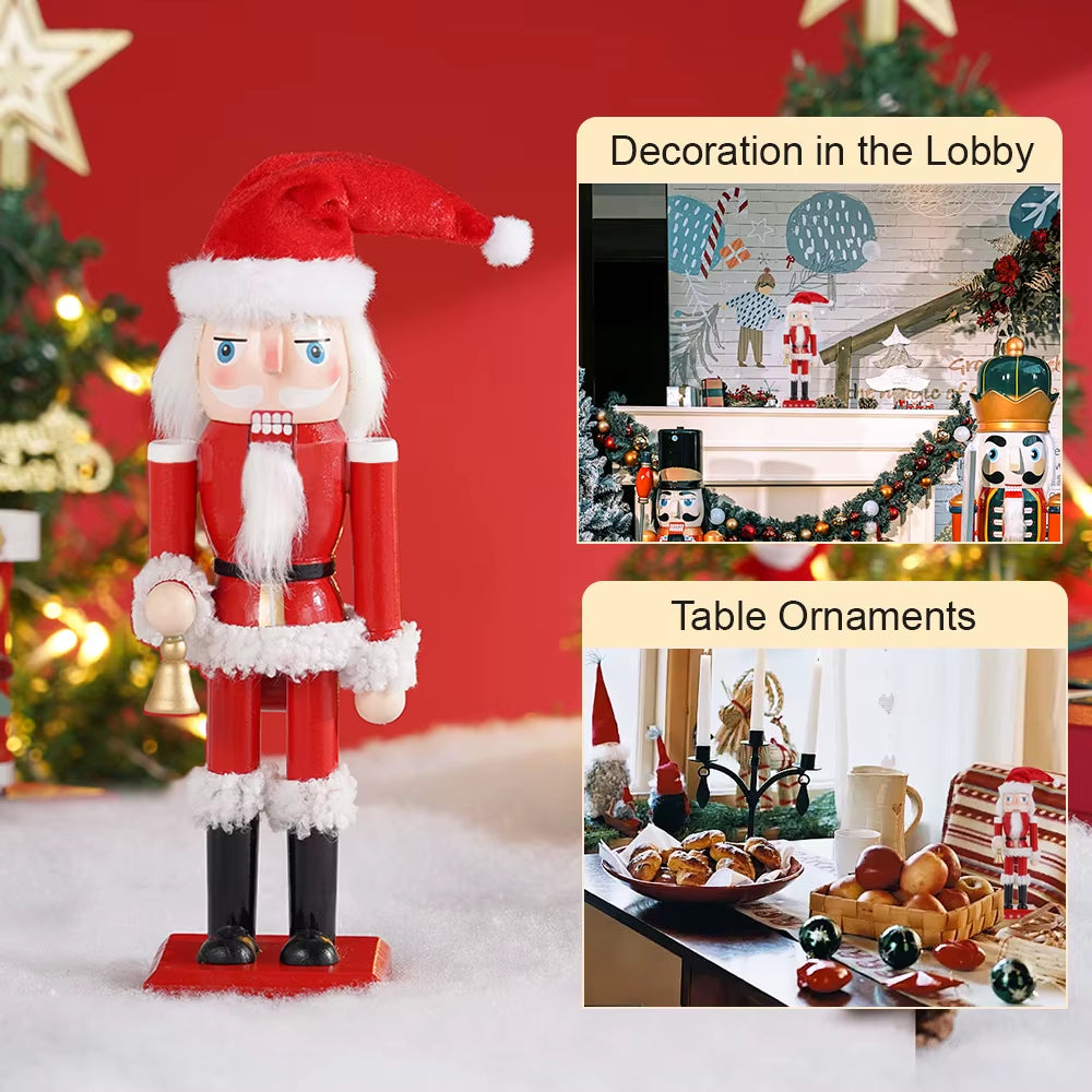 Festive 25CM Santa Claus Nutcracker Puppet - Charming Wooden Statue for Christmas & New Year Decor