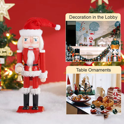 Festive 25CM Santa Claus Nutcracker Puppet - Charming Wooden Statue for Christmas & New Year Decor