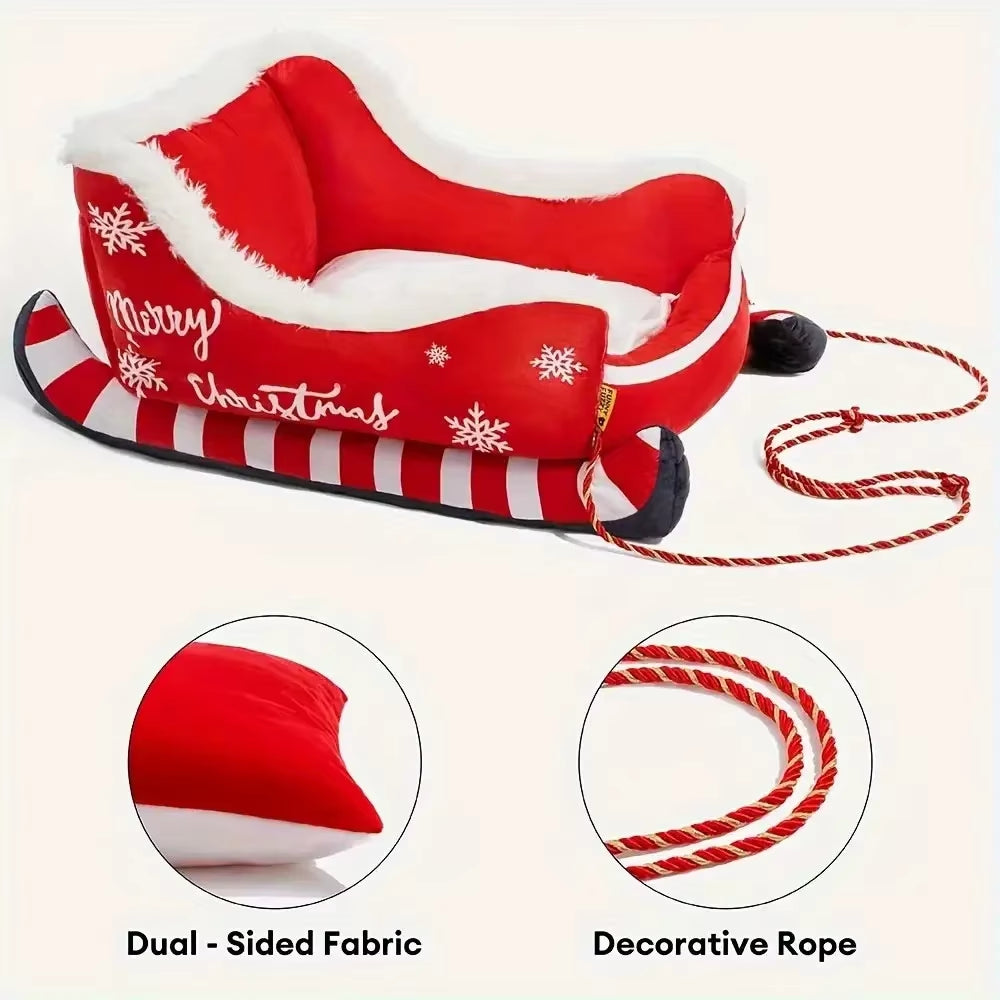 Sled-Shaped Christmas Pet Bed - Washable Dog & Cat Hammock with Anti-Slip Bottom for Small & Medium Pets
