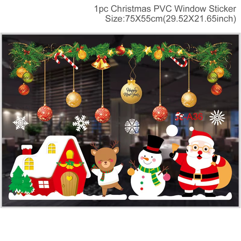 Merry Christmas Window Stickers - Festive Decorations for Home & Kids Room - New Year 2026 Wall Stickers
