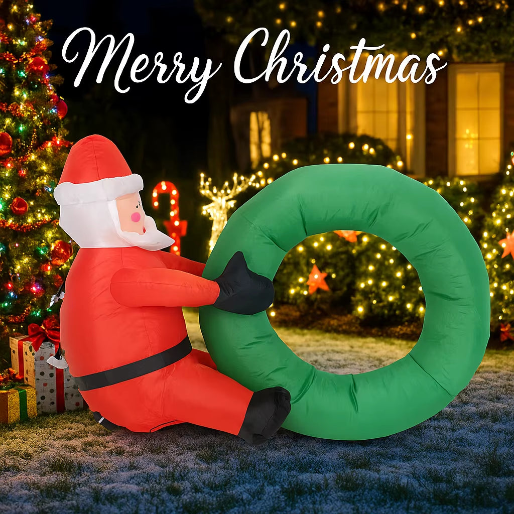 Festive 3.28FT Inflatable Santa Claus Swim Ring with LED Lights - Perfect for Christmas Parties, Home Decor, and Yard Ornaments!