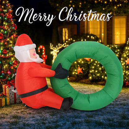 Festive 3.28FT Inflatable Santa Claus Swim Ring with LED Lights - Perfect for Christmas Parties, Home Decor, and Yard Ornaments!