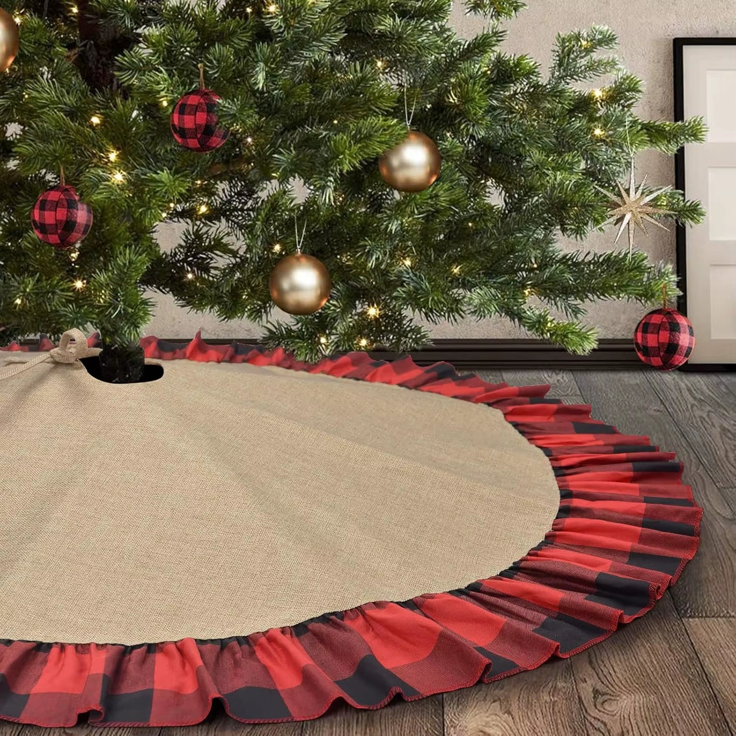 Rustic Burlap Christmas Tree Skirt - 90/120Cm Farmhouse Jute Decor for Fall and Thanksgiving