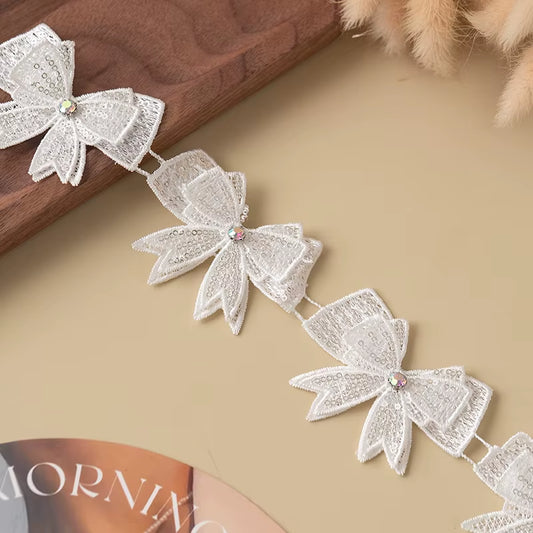 Elegant 3D Butterfly Lace Trim with Rhinestones - Perfect for Wedding Dresses, DIY Crafts, and Floral Decor!