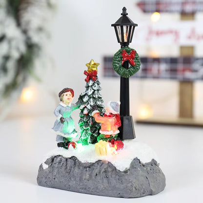 Enchanting LED Christmas Village Ornaments - Santa Claus & Snowy Microlandscape Resin Figurines for Festive Decor & Holiday Gifting