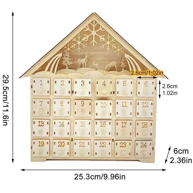 Charming Wooden Christmas Advent Calendar - 24 Empty Drawers in Village House Design for Festive DIY Countdown Decoration
