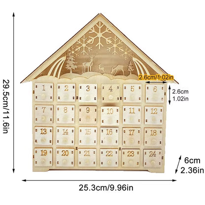 Charming Wooden Christmas Advent Calendar - 24 Empty Drawers in Village House Design for Festive DIY Countdown Decoration