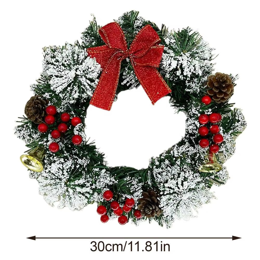 Festive 30Cm Christmas Wreath with Berries, Bow, and Bells - Perfect Holiday Decor for Door, Window, and Wall!