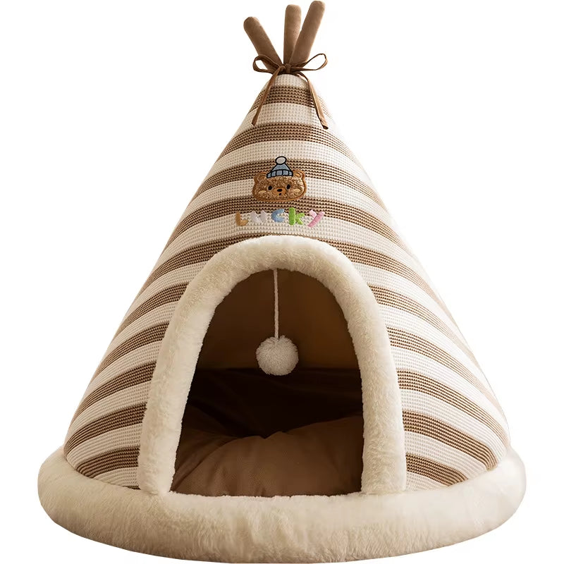 Cozy Knitted Cat Nest - Warm Yurt for Autumn & Winter, Perfect Christmas Pet House