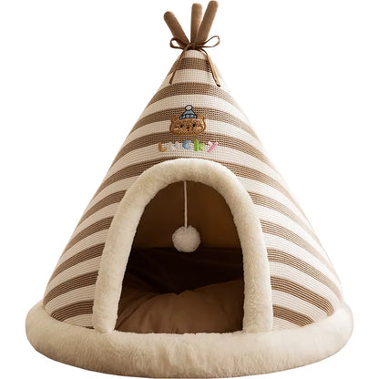 Cozy Knitted Cat Nest - Warm Yurt for Autumn & Winter, Perfect Christmas Pet House