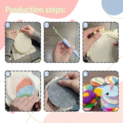 GATYZTORY 6-Piece Flower Punch Needle Coaster Kit - DIY Embroidery Craft Supplies for Stunning Tufted Coasters