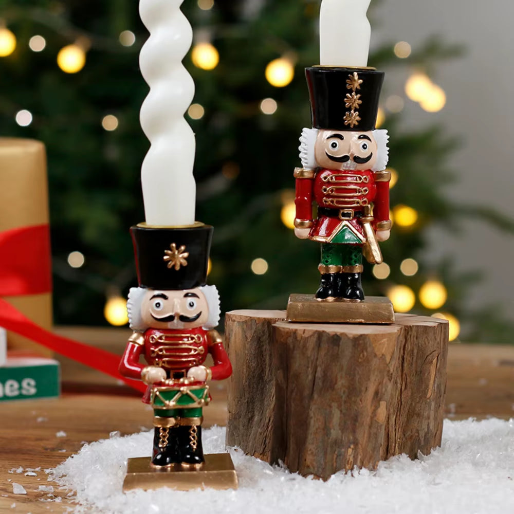 Charming Santa Claus Nutcracker Candle Holder Figurines - Perfect Indoor Christmas Tabletop Centerpieces!