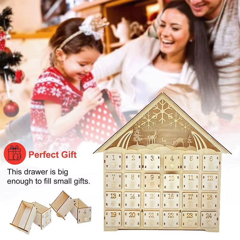 Charming Wooden Christmas Advent Calendar - 24 Empty Drawers in Village House Design for Festive DIY Countdown Decoration