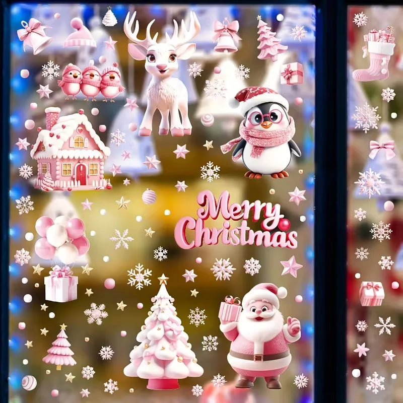 Festive 9-Pack Christmas Window Clings - Adorable Santa, Snowman, and Reindeer Glass Stickers for a Magical Winter Wonderland Decor!