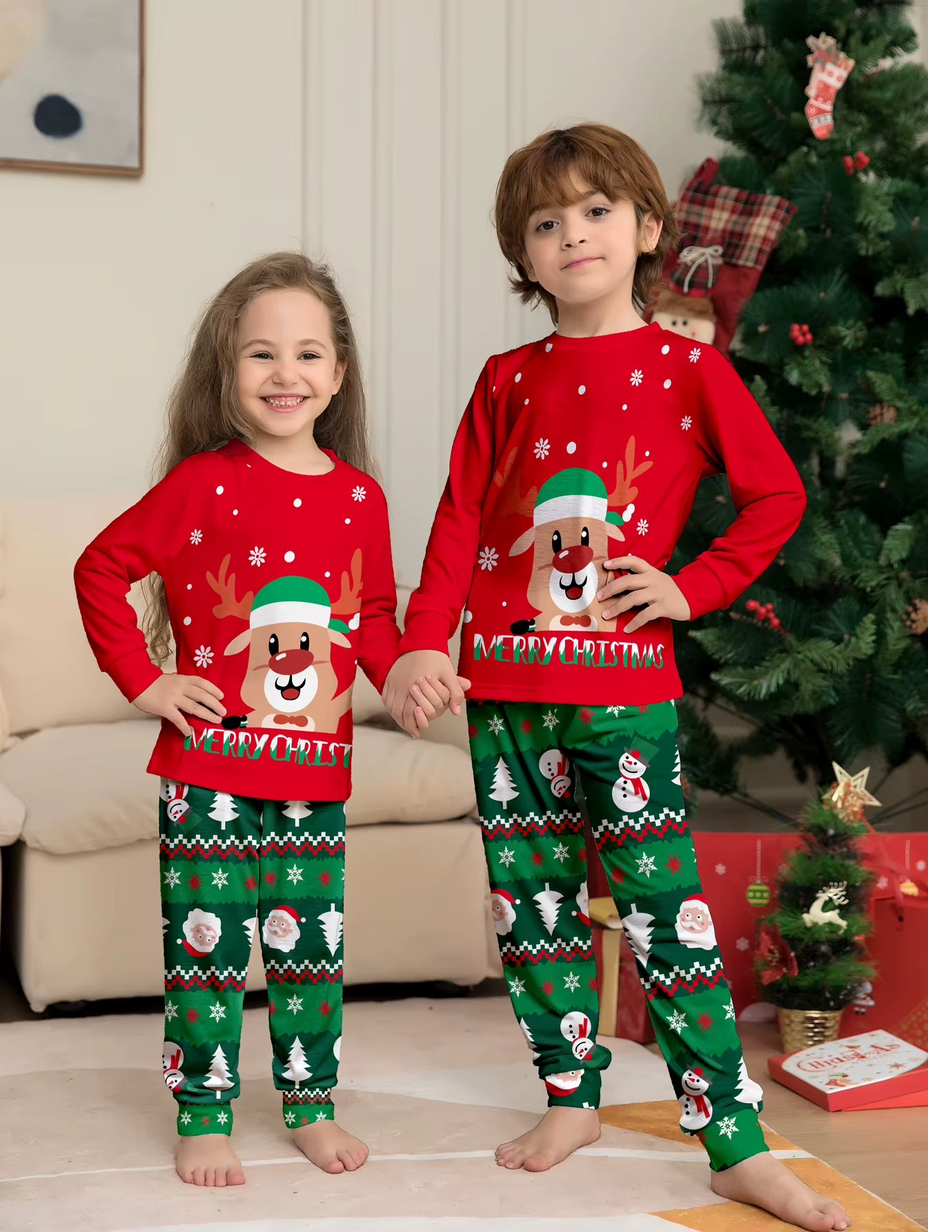 2024 Festive Family Matching Christmas Pajamas Set for Moms and Kids