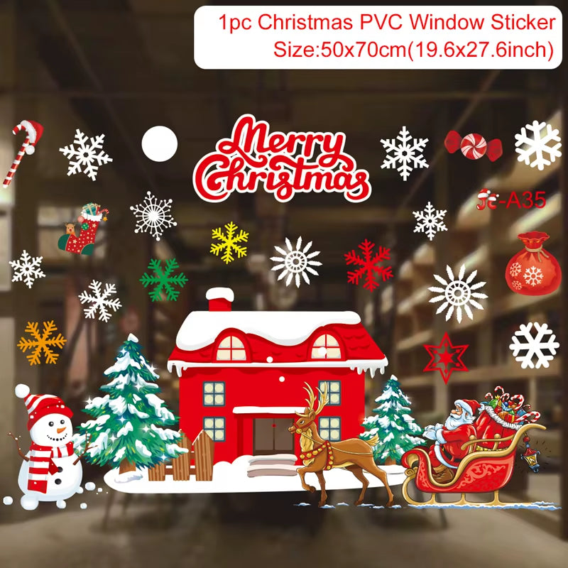 Merry Christmas Window Stickers - Festive Decorations for Home & Kids Room - New Year 2026 Wall Stickers