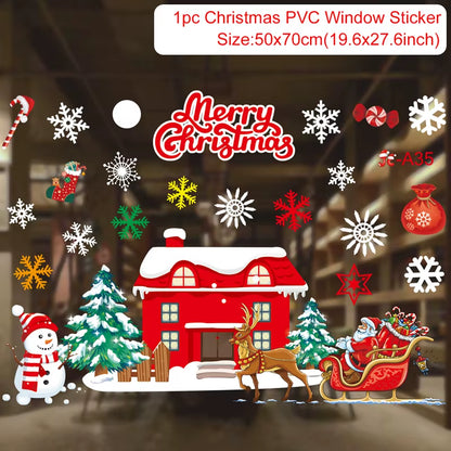 Merry Christmas Window Stickers - Festive Decorations for Home & Kids Room - New Year 2026 Wall Stickers