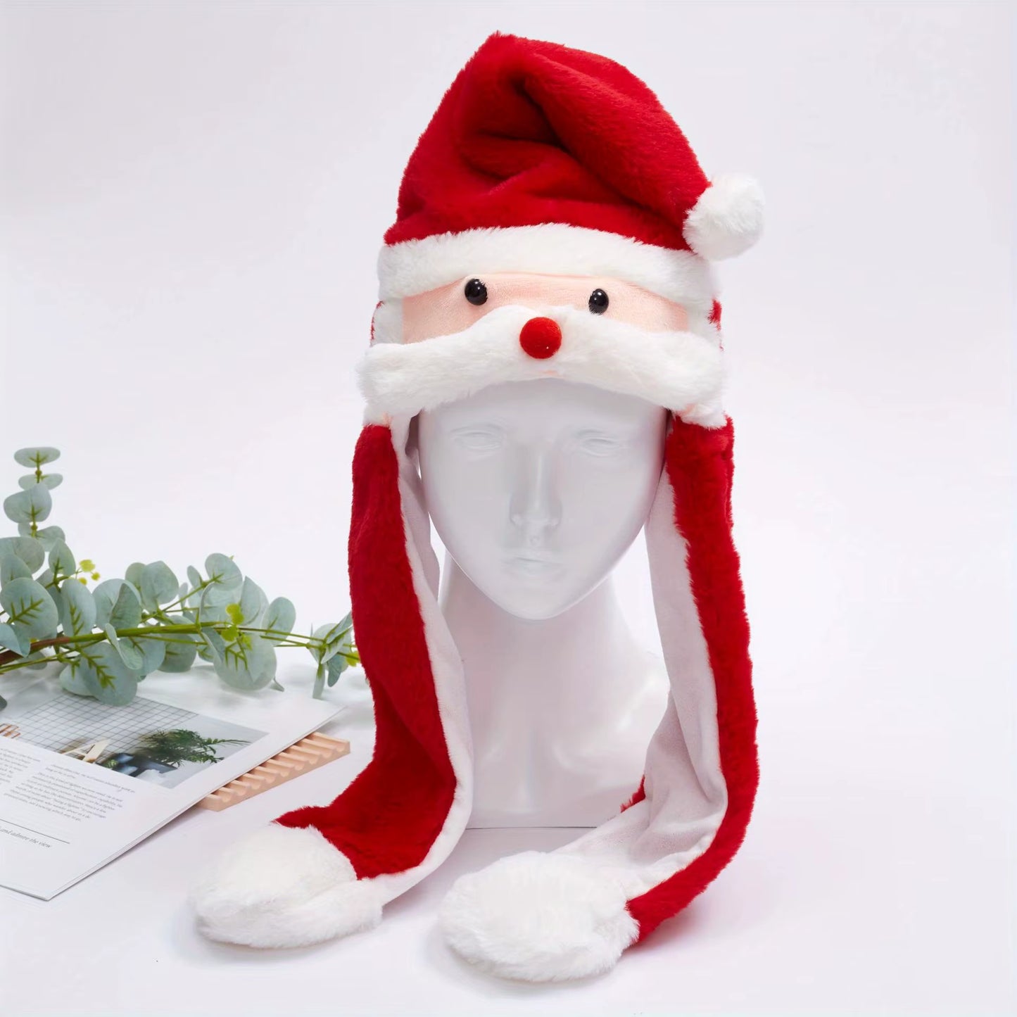 Festive Moving Ears Santa Hat with Reindeer Pinch Airbag - Fun Headband Decoration for Christmas!