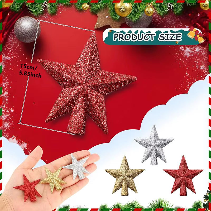 Glittering Star Christmas Tree Ornaments - 3 Pack Festive Decor for a Merry Navidad!
