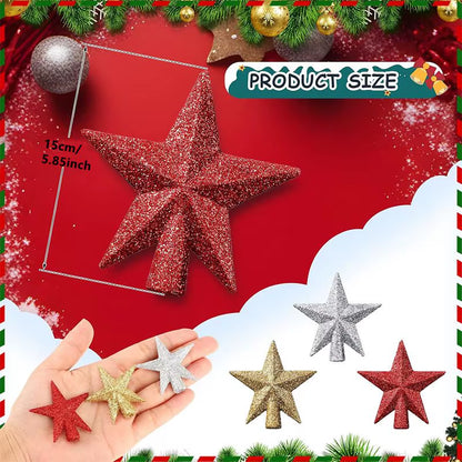 Glittering Star Christmas Tree Ornaments - 3 Pack Festive Decor for a Merry Navidad!