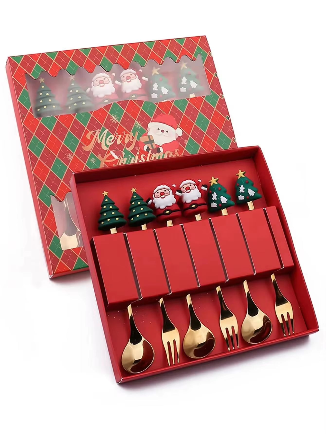 Exquisite Stainless Steel Christmas Spoon and Fork Set - Perfect Tableware for Coffee, Tea, and Desserts (2/4/6 Pieces)