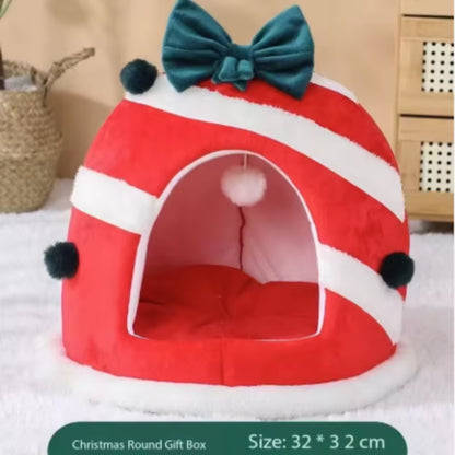 Cozy Winter Wonderland Cat & Dog Bed - Spacious Closed Puppy House for Small Pets - Perfect Holiday Gift!