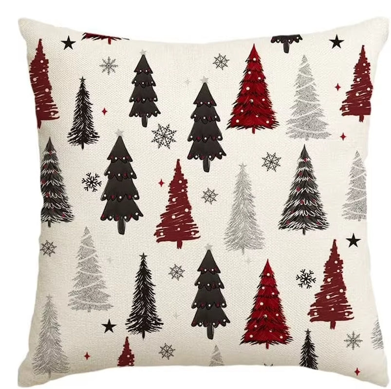 Festive Christmas Tree & Snowflake Throw Pillow Covers - Set of 4 for Cozy Holiday Decor on Sofa & Couch