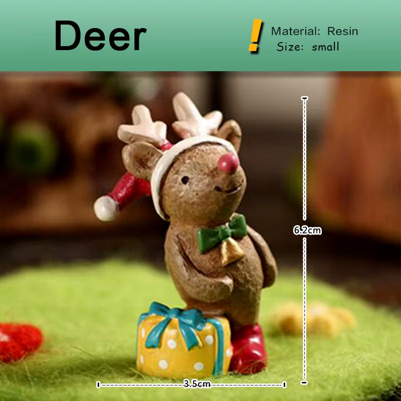 Festive Miniature Christmas Tree Figurines - Snowman, Santa, Bear & Deer for Dollhouse & Garden Decor