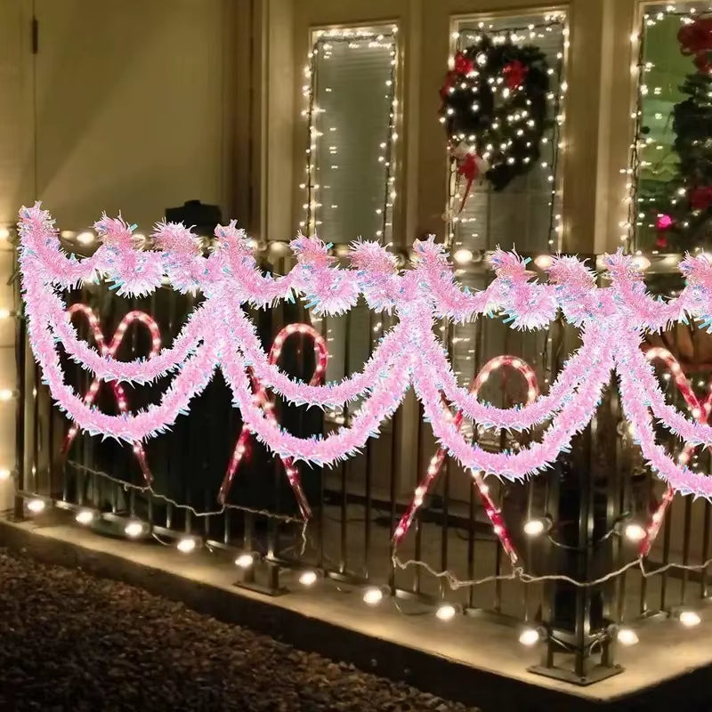Stunning 78.7 Inch Pink Tinsel Garland - Sparkling Metallic Glitter for Christmas, Weddings, Birthdays & Holiday Home Decor (1-10PCS)