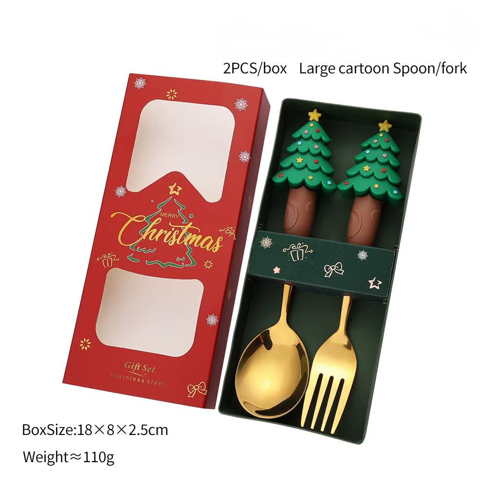Exquisite Stainless Steel Christmas Spoon and Fork Set - Perfect Tableware for Coffee, Tea, and Desserts (2/4/6 Pieces)