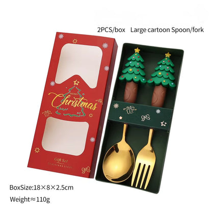 Exquisite Stainless Steel Christmas Spoon and Fork Set - Perfect Tableware for Coffee, Tea, and Desserts (2/4/6 Pieces)