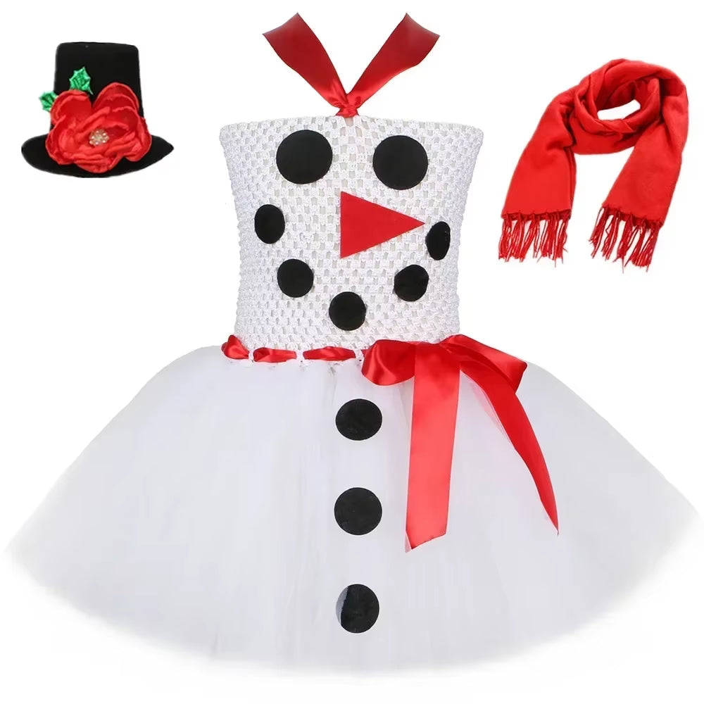 Girl Christmas Snowman Elk Xmas Costumes for Kids New Year Animal Deer Dress up Children Jungle Party Cloth Red Tutu Dress