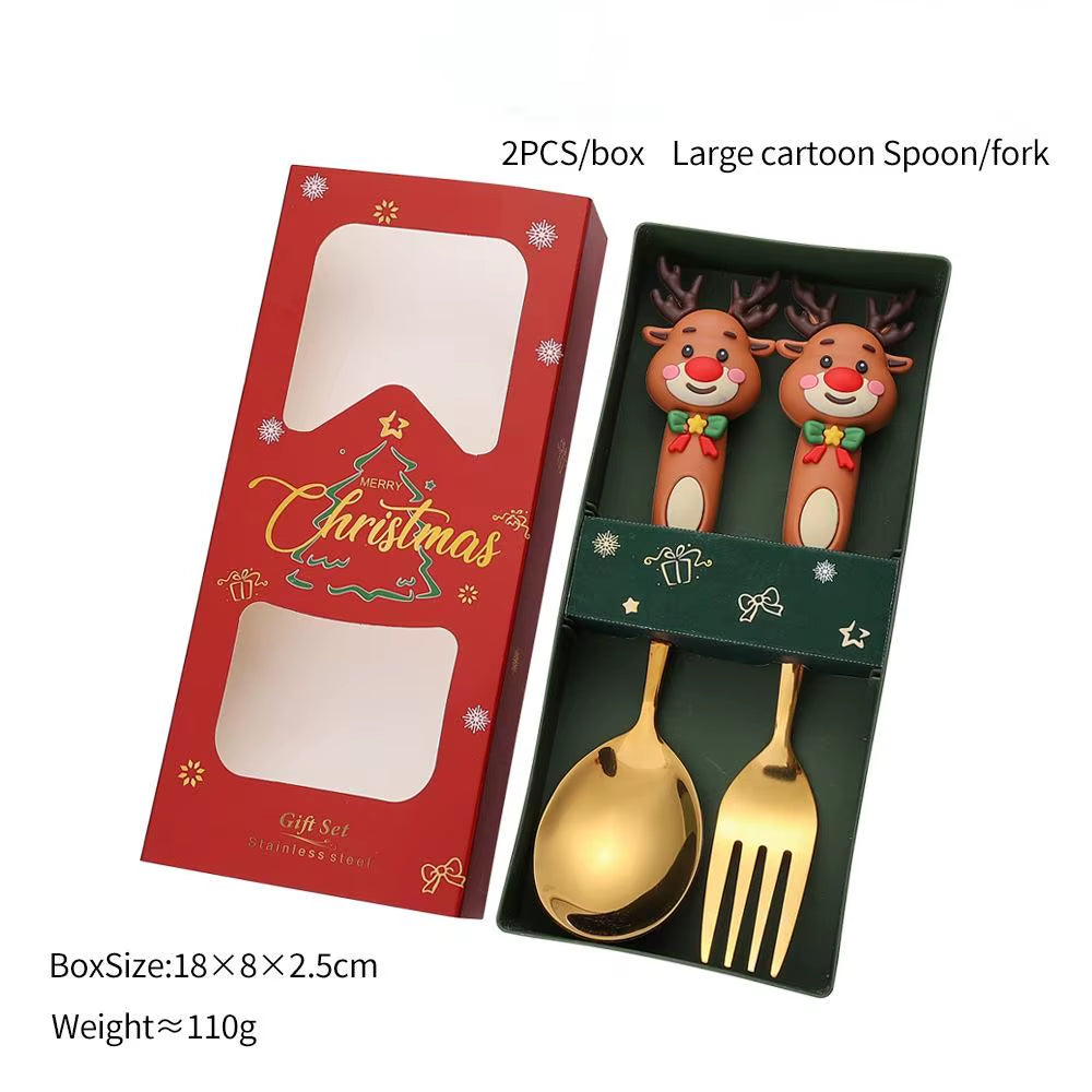 Exquisite Stainless Steel Christmas Spoon and Fork Set - Perfect Tableware for Coffee, Tea, and Desserts (2/4/6 Pieces)
