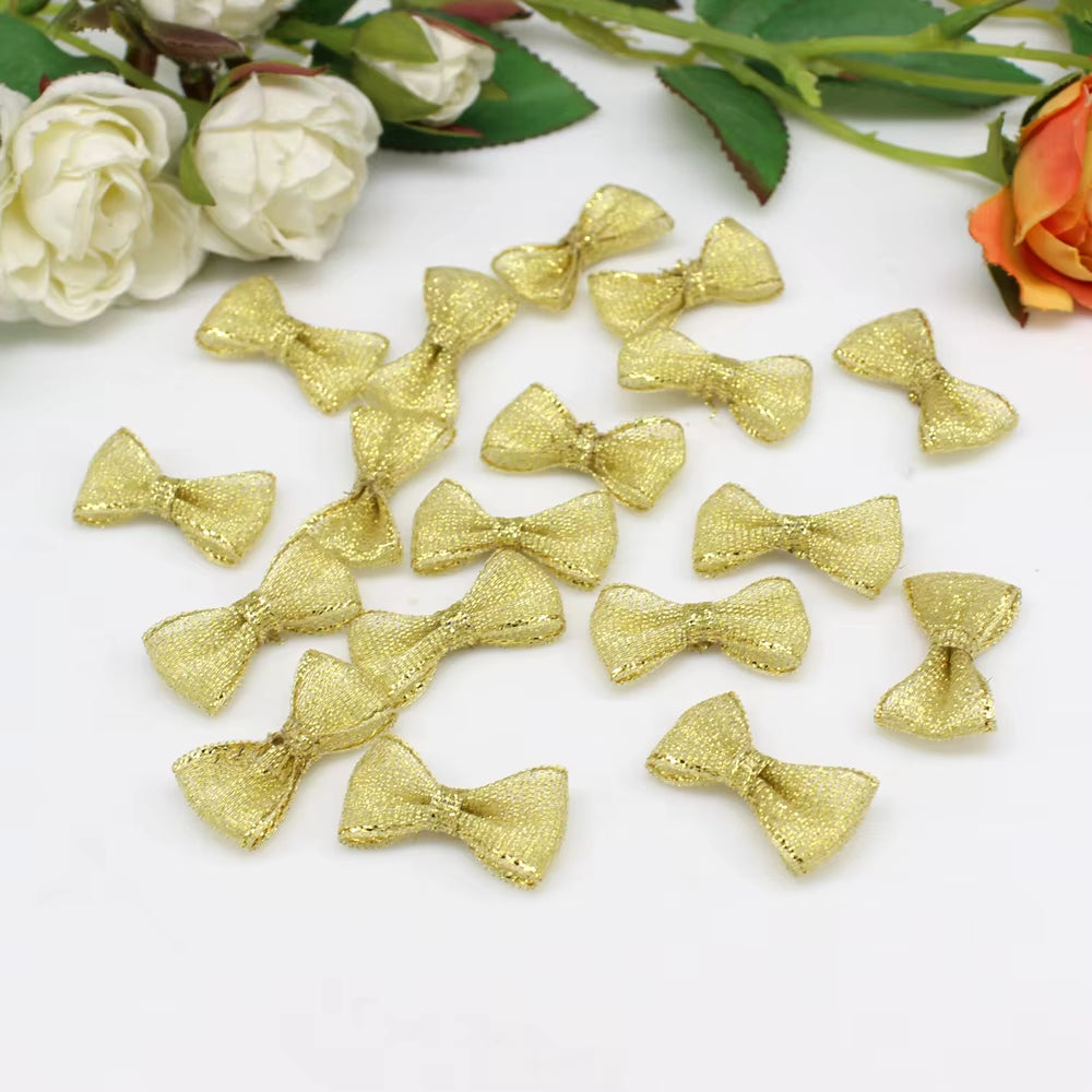 50Pcs Handmade Gold & Silver Ribbon Bows - Perfect for Wedding Invites & Craft Embellishments (15mm-30mm)