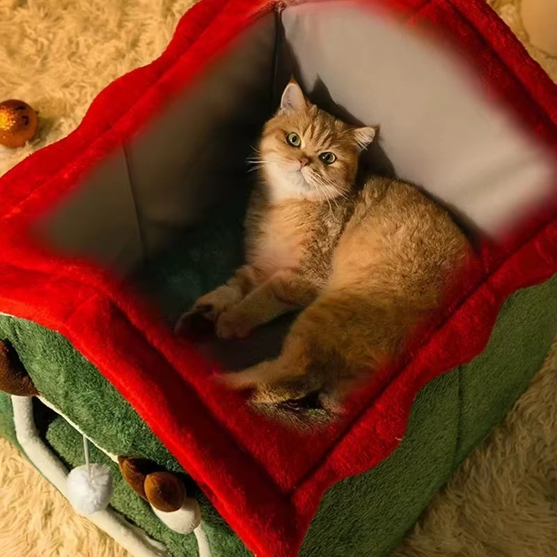 Cozy Christmas Cat & Dog Nest - Plush Multifunctional Pet Bed with Removable Design