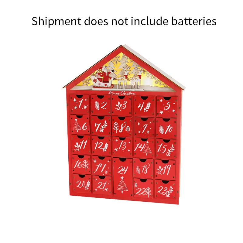 Charming Wooden Christmas Advent Calendar - 24 Empty Drawers in Village House Design for Festive DIY Countdown Decoration