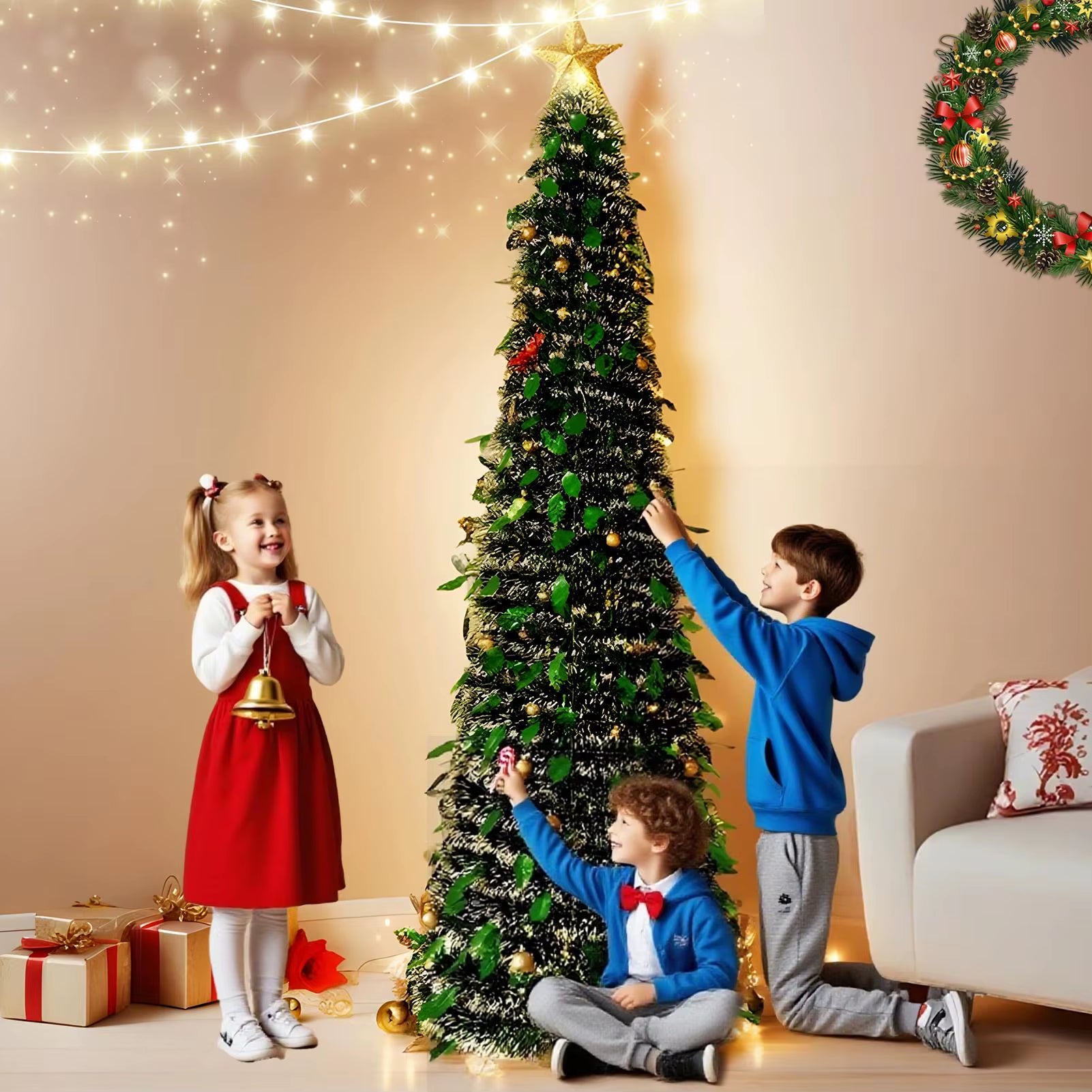 1.5M/5FT Foldable Telescopic Christmas Tree - Reusable Shining Bright Festive Decor for Joyful Parties