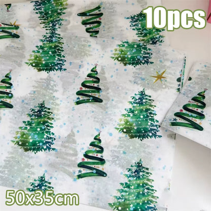 10Pcs Festive Christmas Tree Tissue Paper - Santa Claus Gift Wrapping & Craft Packaging for New Year Celebrations