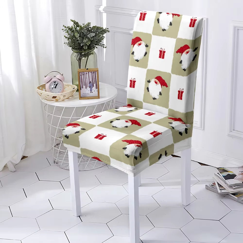 Festive Stretchable Christmas Chair Covers - Washable Elastic Seat Protectors for Dining Room & Kitchen Decor