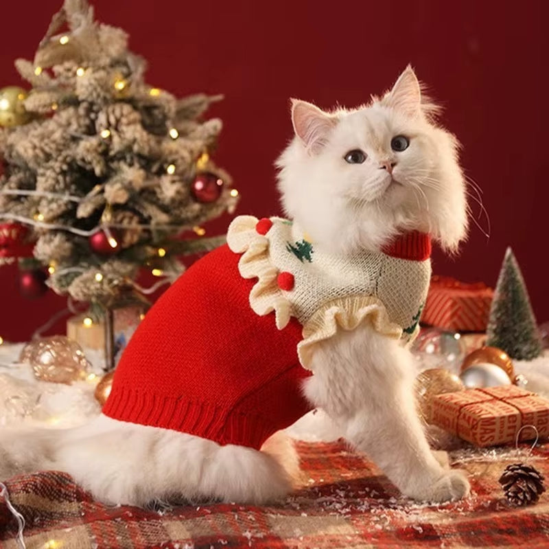 Adorable Christmas Cat & Dog Costumes - Cozy Santa Sweater for Holiday Fun!