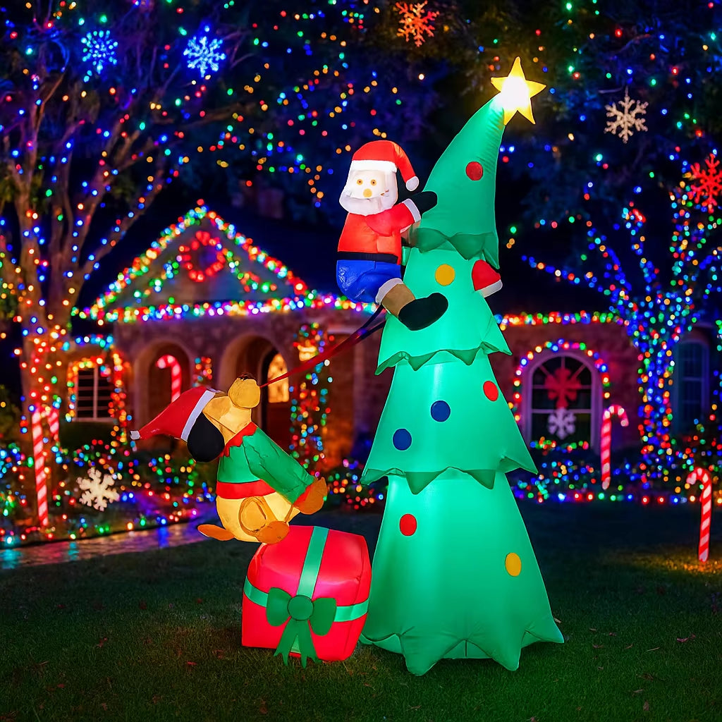 6.8FT Inflatable Santa Claus Climbing Tree with LED Lights - Perfect Christmas Yard Decoration!