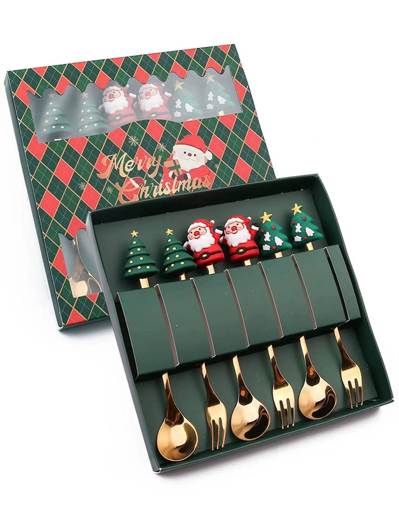 Exquisite Stainless Steel Christmas Spoon and Fork Set - Perfect Tableware for Coffee, Tea, and Desserts (2/4/6 Pieces)