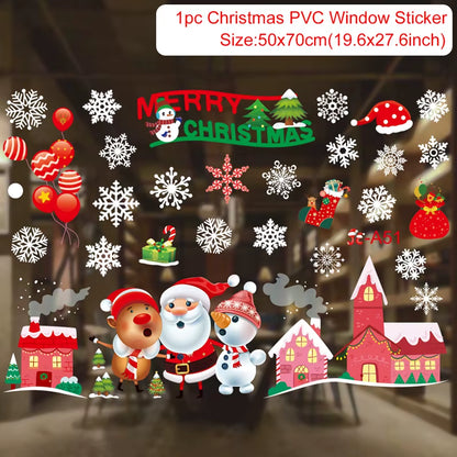 Merry Christmas Window Stickers - Festive Decorations for Home & Kids Room - New Year 2026 Wall Stickers