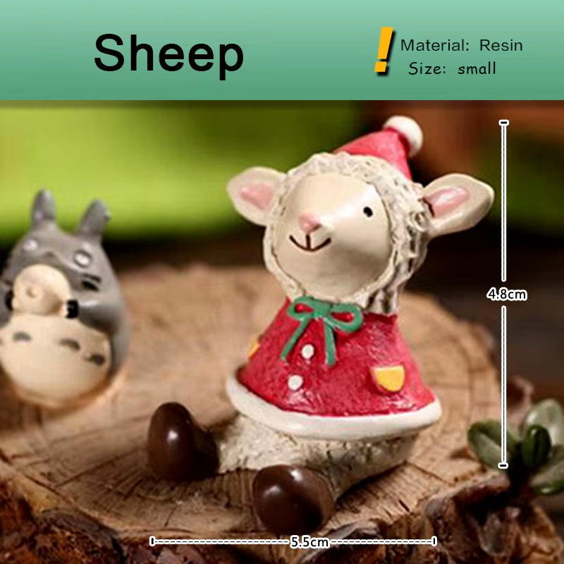 Festive Miniature Christmas Tree Figurines - Snowman, Santa, Bear & Deer for Dollhouse & Garden Decor