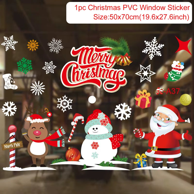Merry Christmas Window Stickers - Festive Decorations for Home & Kids Room - New Year 2026 Wall Stickers
