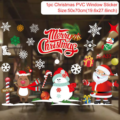 Merry Christmas Window Stickers - Festive Decorations for Home & Kids Room - New Year 2026 Wall Stickers