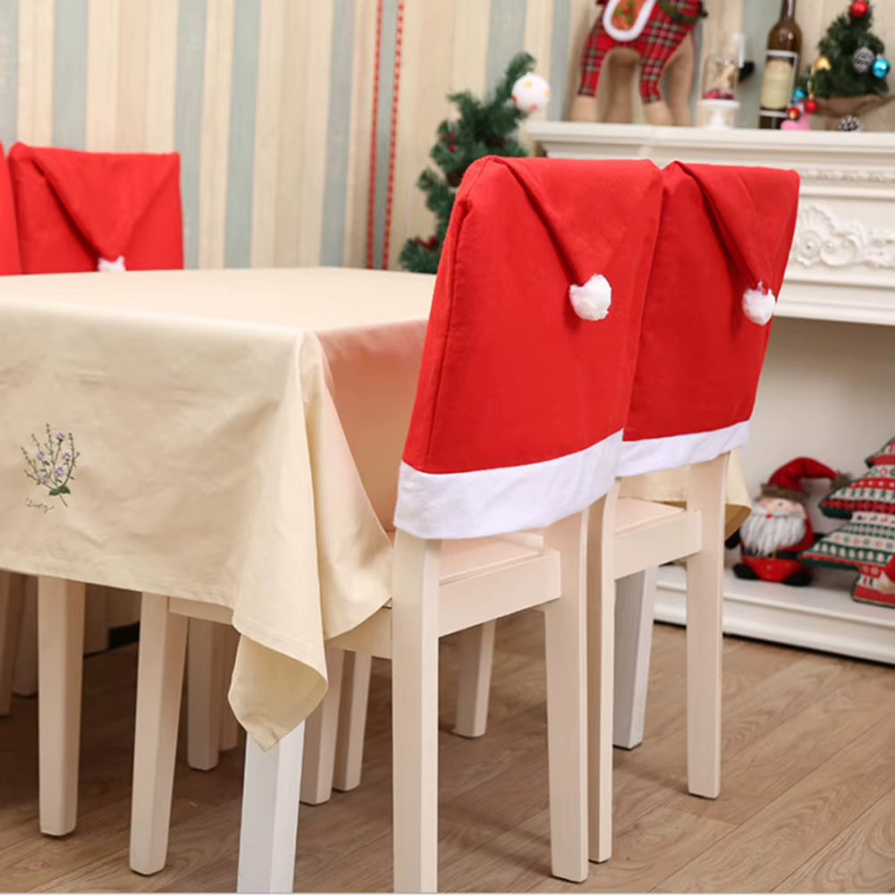Festive Red Non-Woven Christmas Chair Covers - Perfect for Holiday Dining & Party Decor