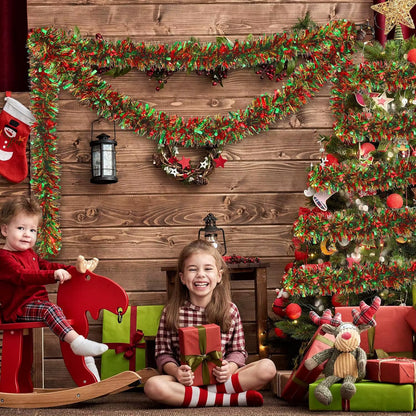 Festive 2M Green Tinsel Ribbon Garland - Perfect for Christmas Tree, Wreaths, and Party Decor!